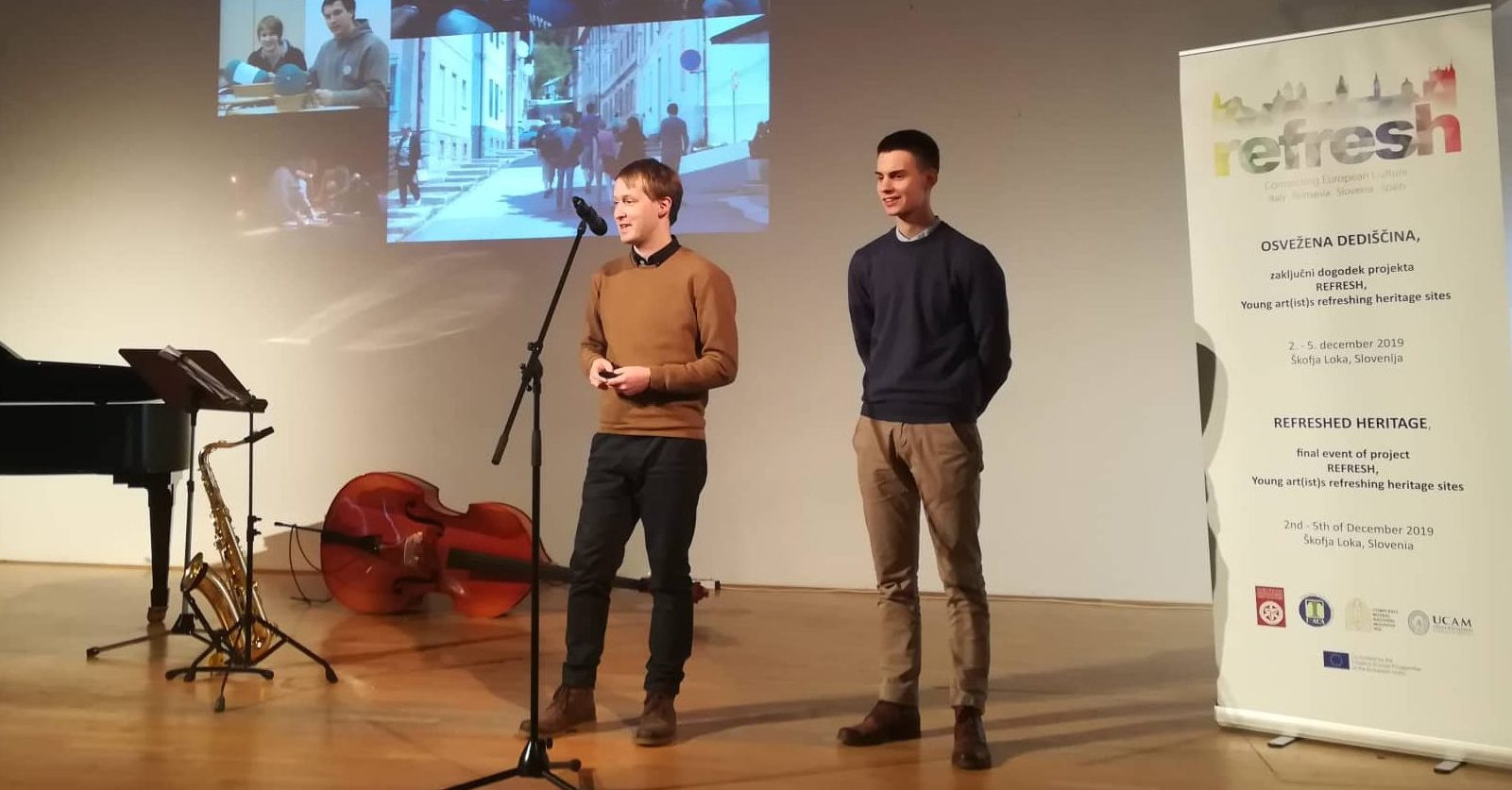 Matevž Stras in Matevž ŠLabnik predstavljata Heritage Lab na zaključnem dogodku projekta Refresh.